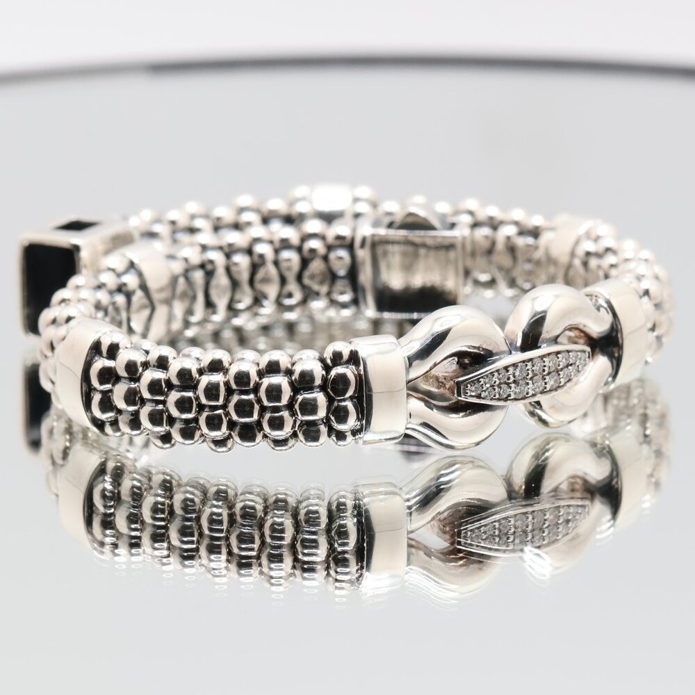 Authentic Lagos Caviar Sterling Silver 16 Cluster Diamond Bracelet